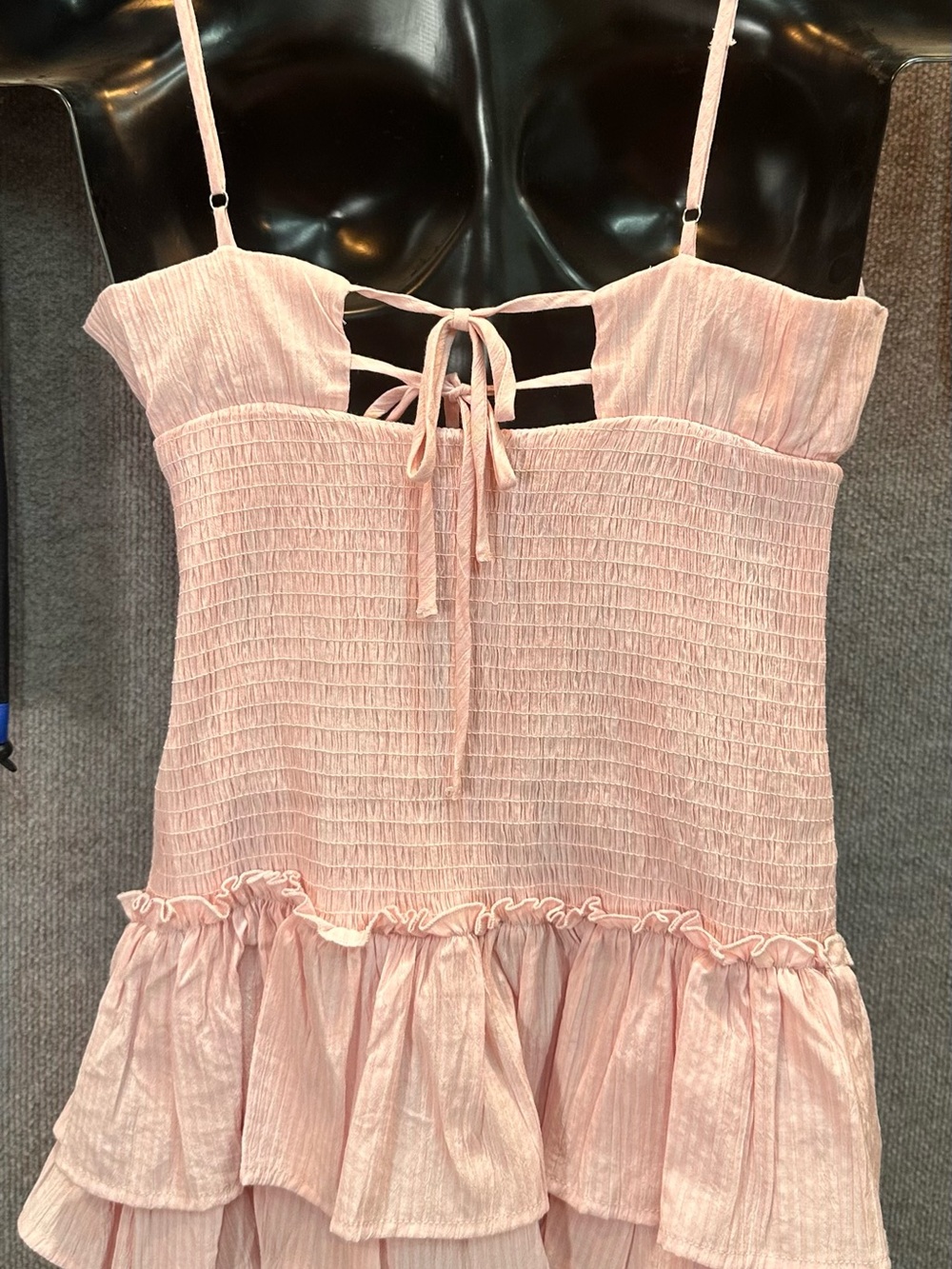 Women’s Pink Ruffle Tiered Sundress with Tie Front - Picture 2 of 3
